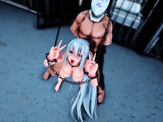 Brunette cums to hentai