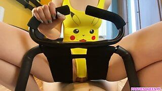 18 years old step sister rides me on sex chair in pikachu costume and gets a load of cum. Pokemon cosplay.