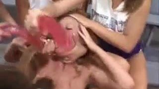 Fight and sex with dildos between Cheerleaders.